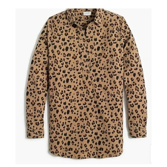 J.Crew Leopard High-Low Popover Tunic Top Women's XS Classic Preppy Cotton AT390 - Picture 2 of 9